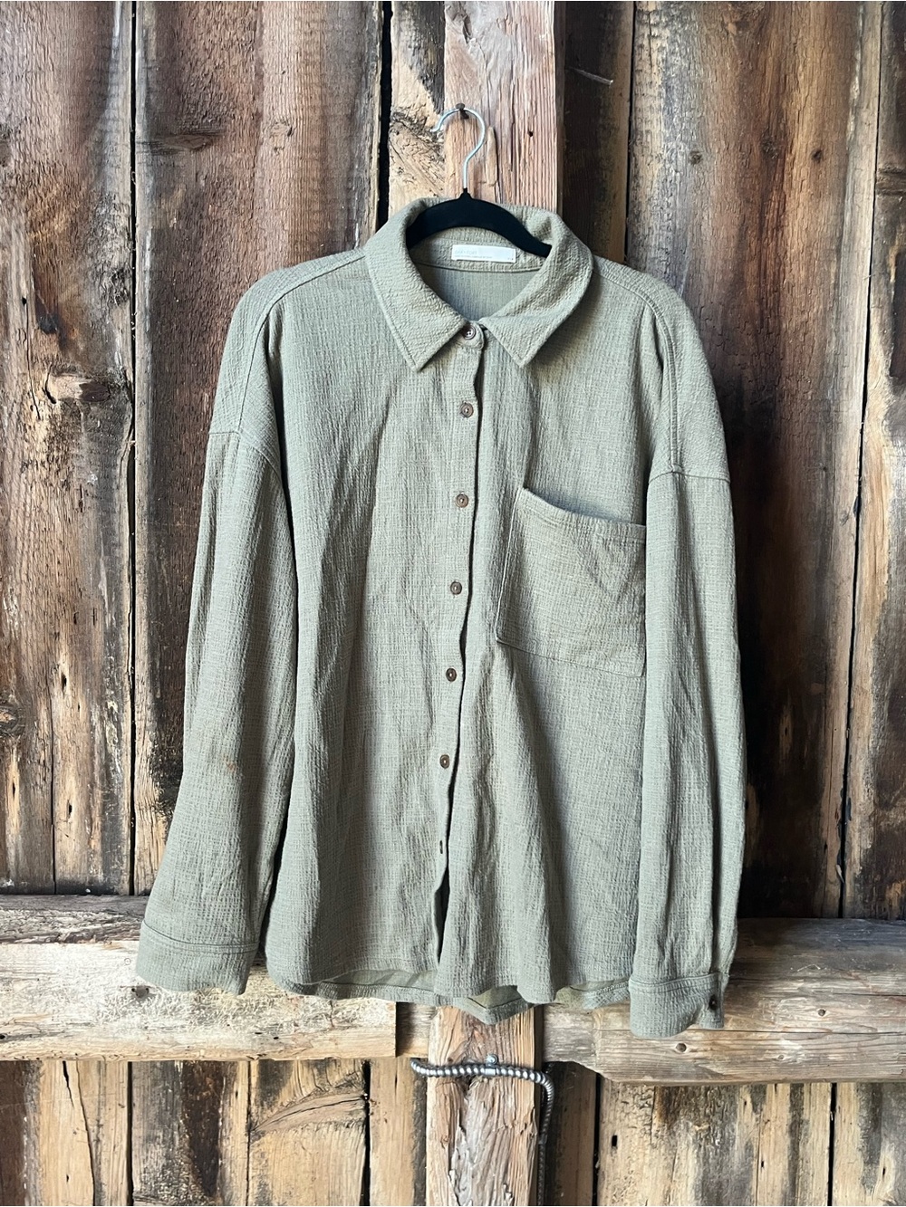 OAK + FORT Olive Green Textured Button-Up Shacket